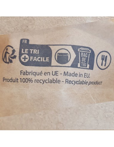 Recyclebares Produktetikett mit dem Hinweis 'Hergestellt in der EU' und Sortiersymbolen